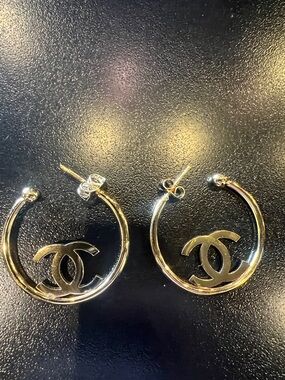 CHANEL Gold CC Hoop Earrings